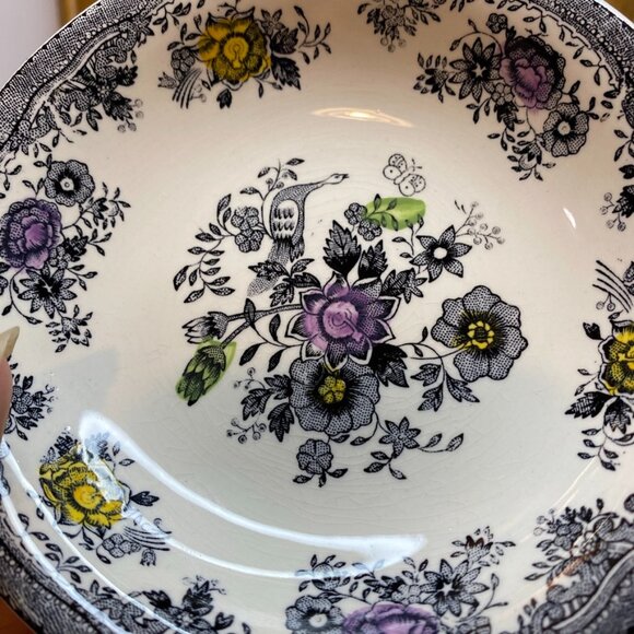 Set Of Six Vtg Egersund Norway Black Pheasant Transferware Shallow Bowls - Picture 11 of 16